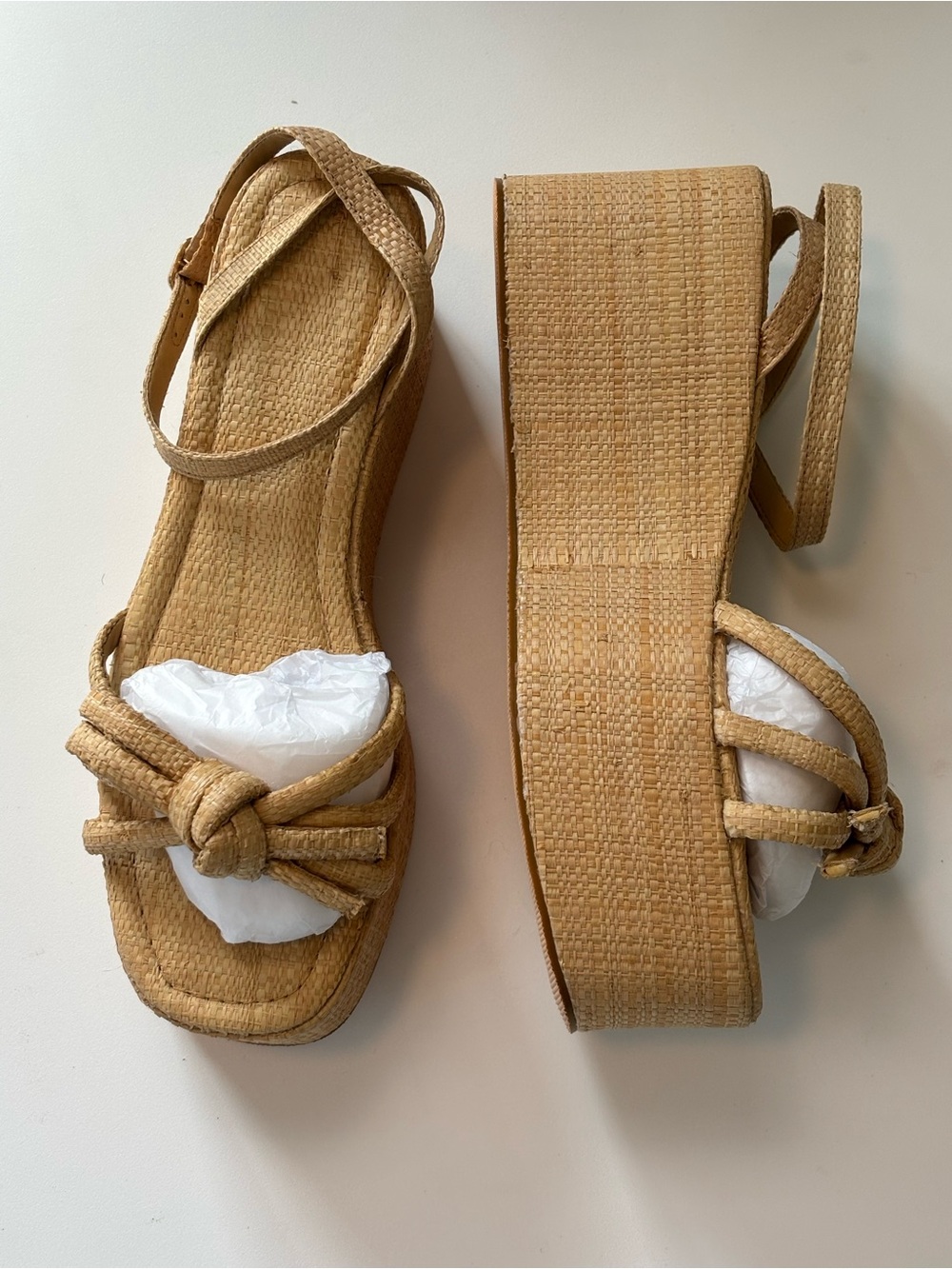 Bundle 2/$30! NEW Raffia Platform Wedge Sandals Bow Knot Ankle Strap Euro Summer